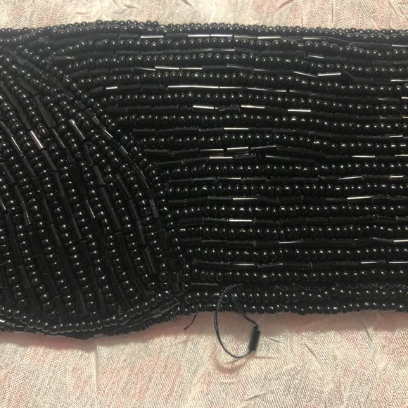 Vintage Black Beaded Dress Belt with Plastic Beads & Sequins with Hook Closure - Picture 3 of 14